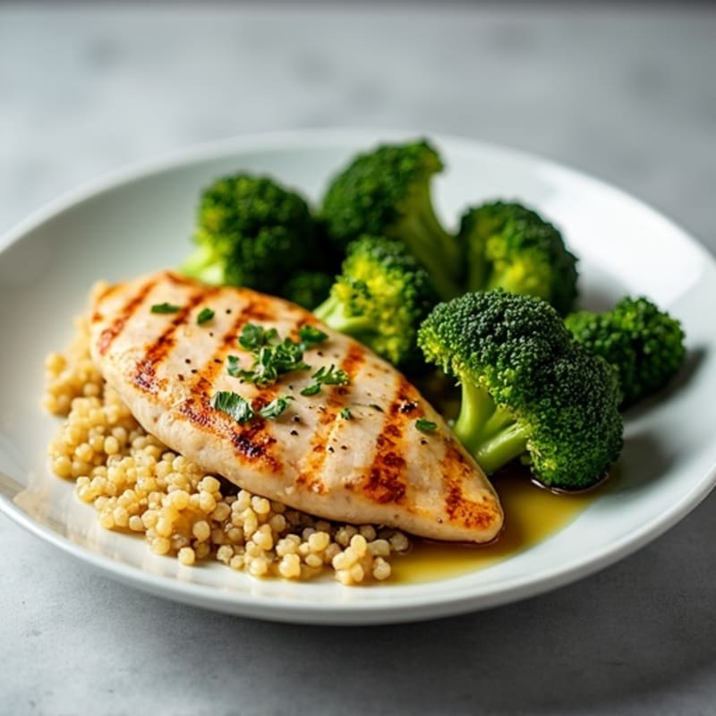 Grilled Chicken Breast with Quinoa and Roasted Broccoli
