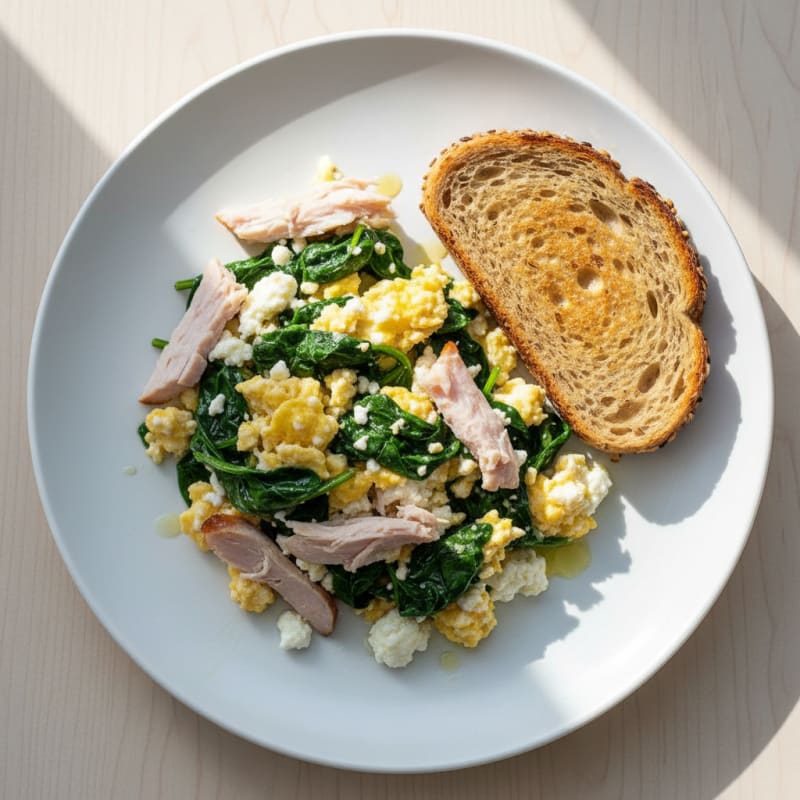 Cottage Cheese Scramble with Spinach and Smoked Turkey