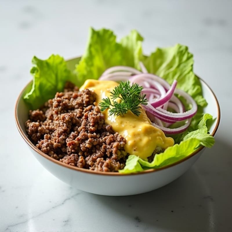 Lean Ground Beef and Crispy Lettuce Bowl with Creamy Dill Pickle Dressing