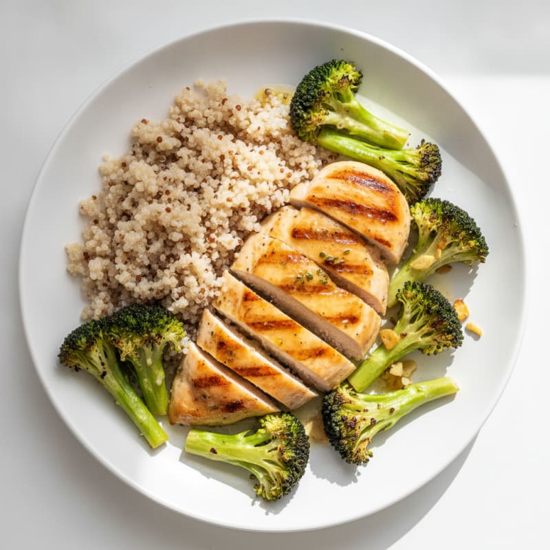 Grilled Chicken Breast with Quinoa and Roasted Broccoli