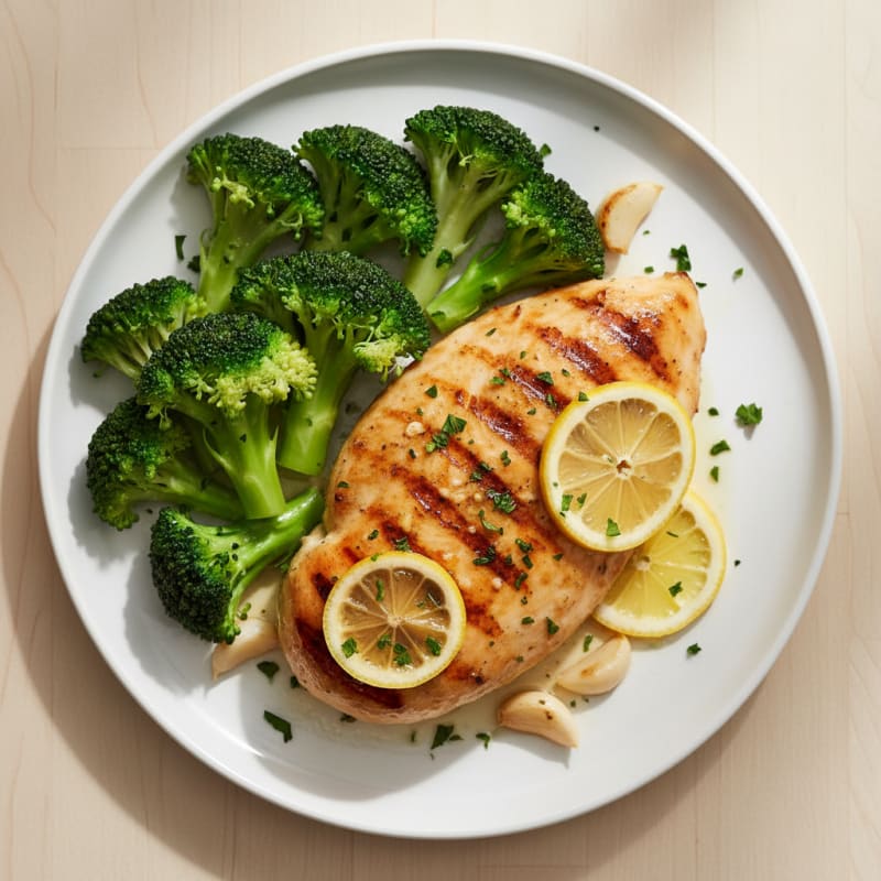 Grilled Lemon Garlic Chicken Breast with Steamed Broccoli