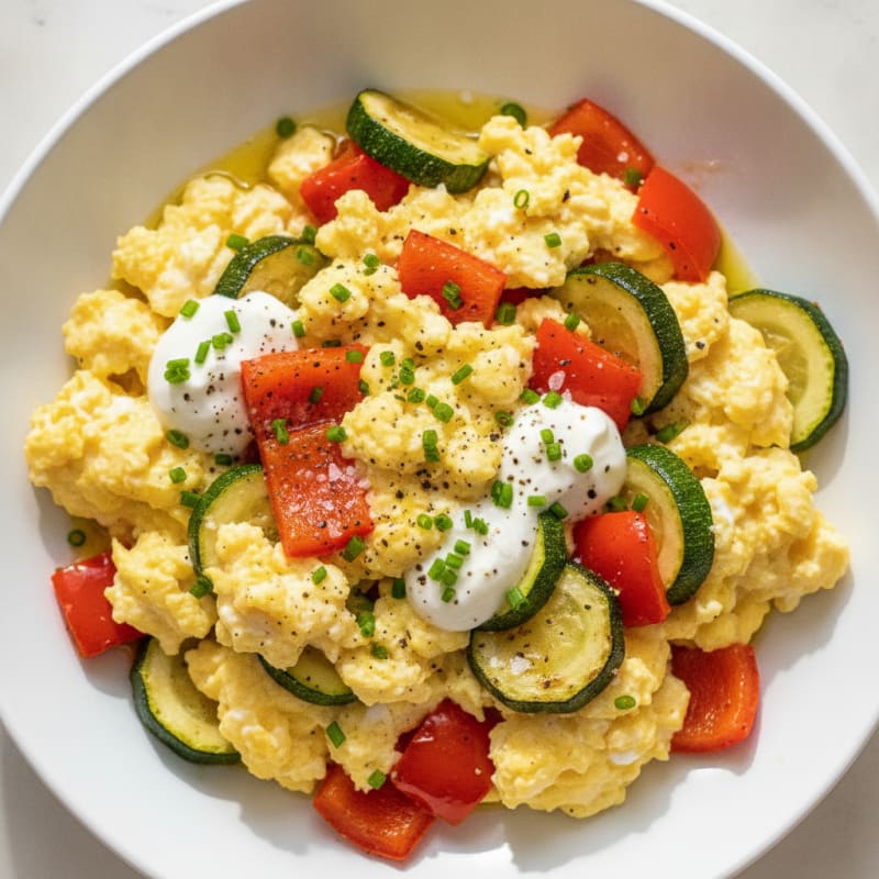 High-Protein Scrambled Eggs with Roasted Vegetables