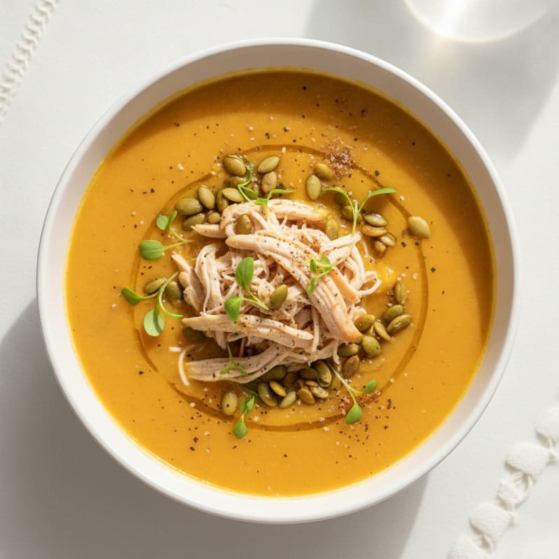 Roasted Butternut Squash Soup with Shredded Chicken