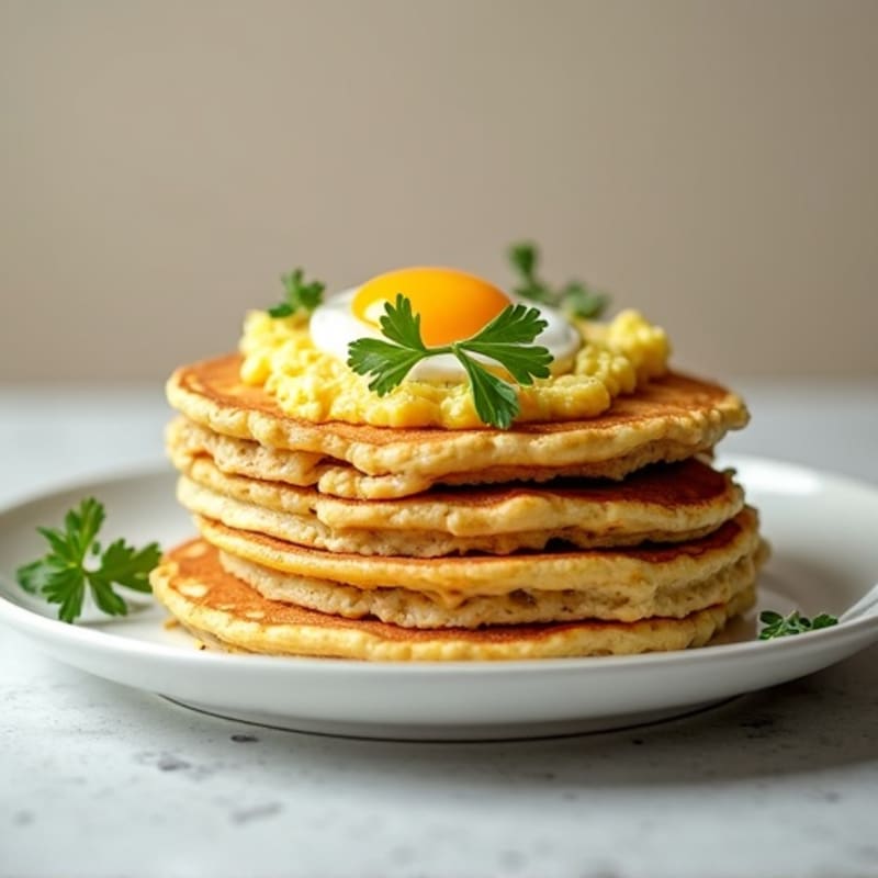 Fluffy Protein Pancakes with Scrambled Herb Eggs