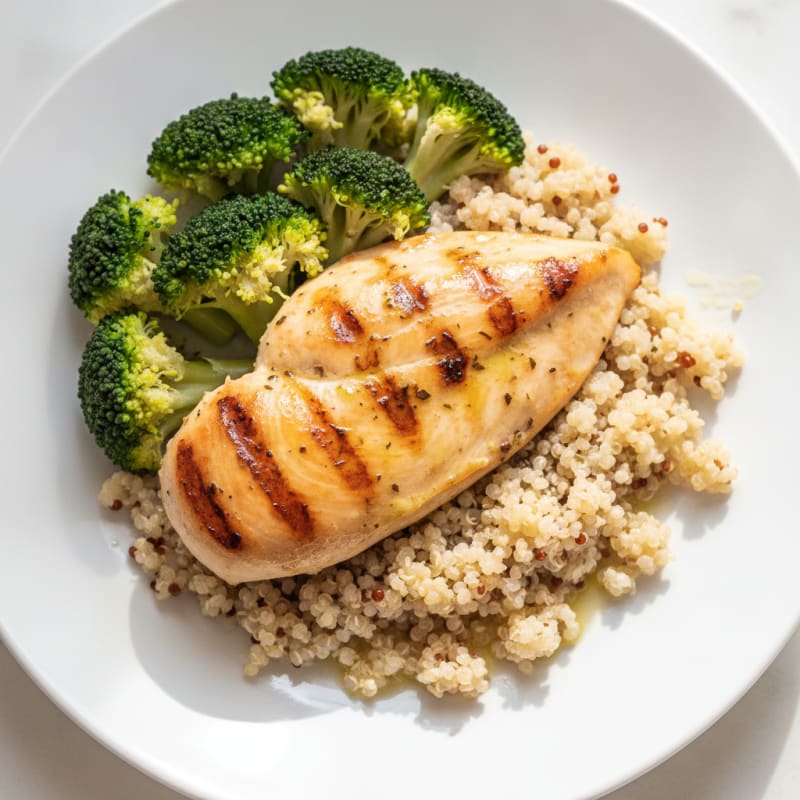 Grilled Chicken Breast with Quinoa and Steamed Broccoli