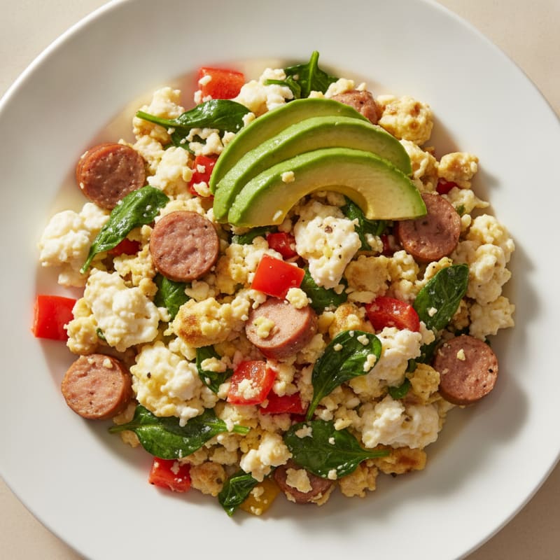 Egg White Vegetable Scramble with Turkey Sausage