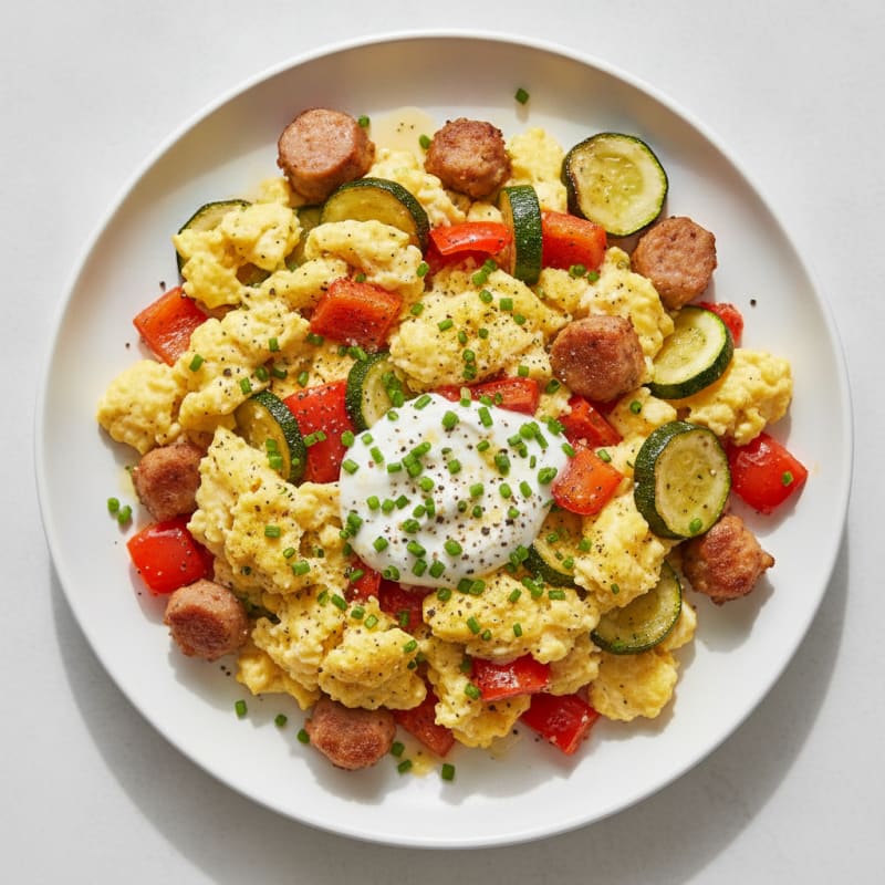 Hearty Scrambled Eggs with Roasted Vegetables