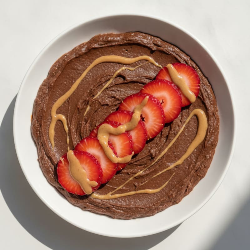 Silky Chocolate Protein Pudding with Sliced Strawberries
