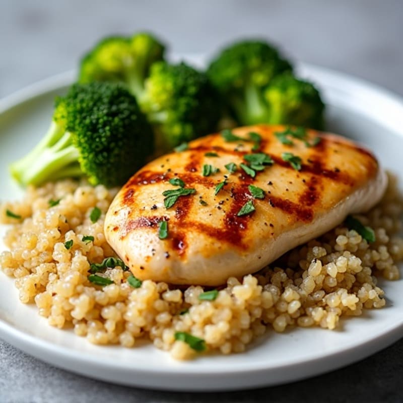 Grilled Chicken Breast with Quinoa and Roasted Broccoli