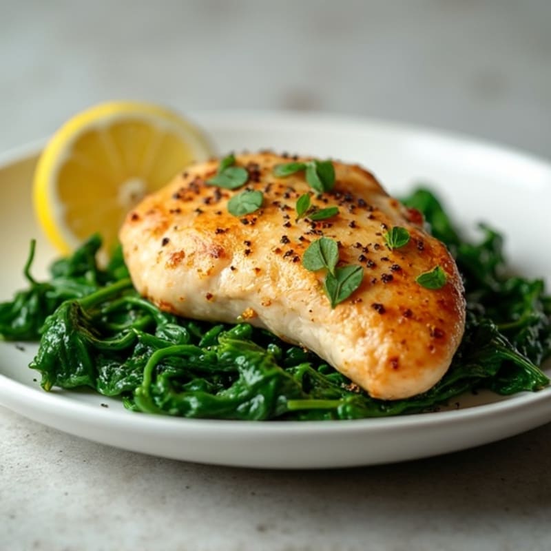 Lemon Garlic Pan Seared Chicken with Sautéed Spinach