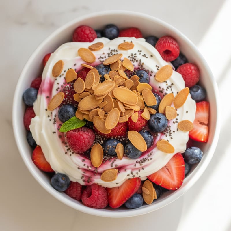 Greek Yogurt Protein Parfait with Mixed Berries and Almonds