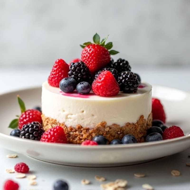 Greek Yogurt Protein Cheesecake with Mixed Berries