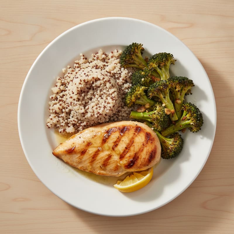 Grilled Chicken Breast with Quinoa and Roasted Broccoli