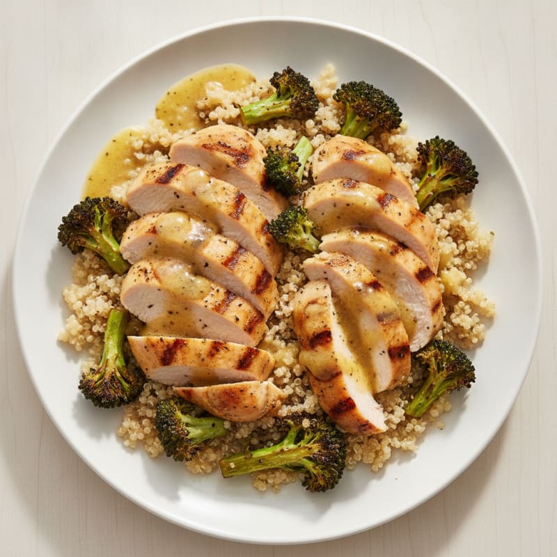 Grilled Turkey Breast Salad with Quinoa and Roasted Broccoli