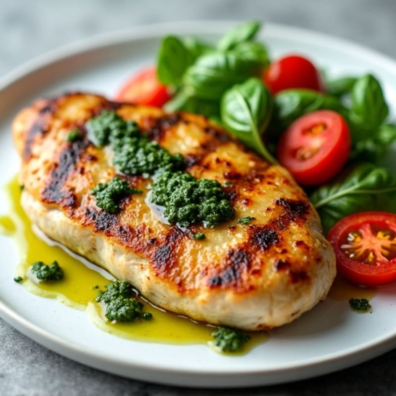 Grilled Chicken with Fresh Caprese Salad and Basil Pesto