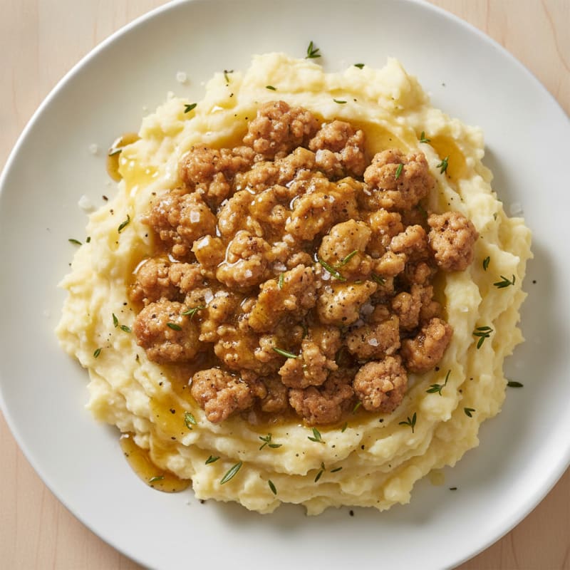 Buttery Garlic Herb Mashed Potatoes with Savory Turkey