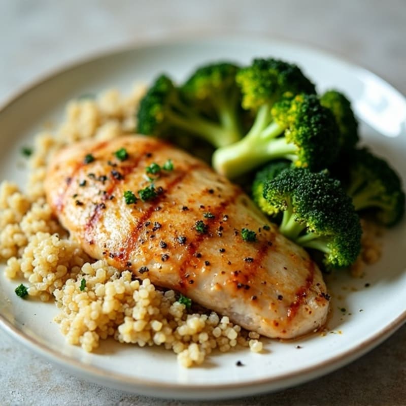 Lemon-Herb Roasted Chicken with Crispy Roasted Broccoli and Fluffy Quinoa