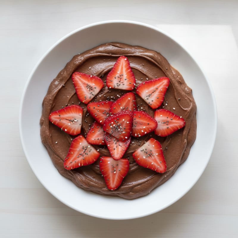 Silky Chocolate Protein Pudding with Sliced Strawberries