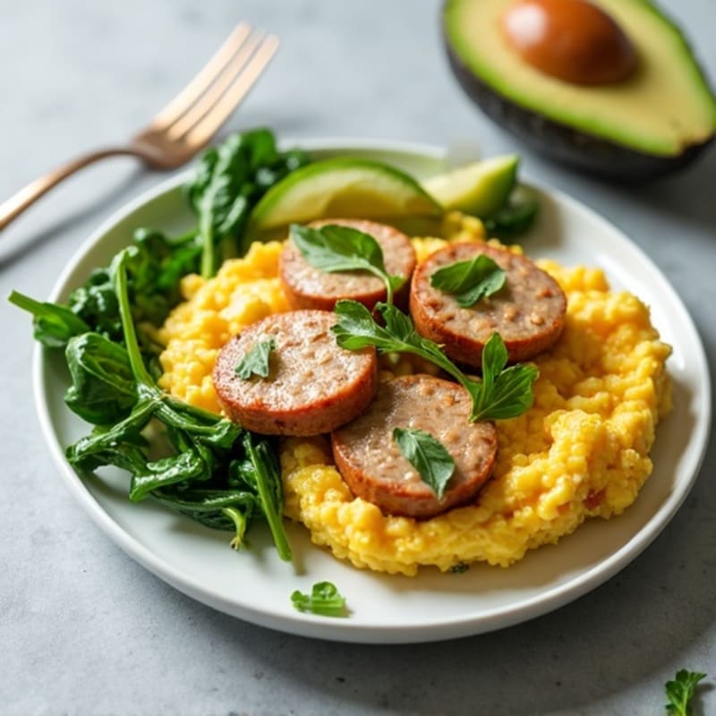 Egg White Scramble with Turkey Sausage and Spinach