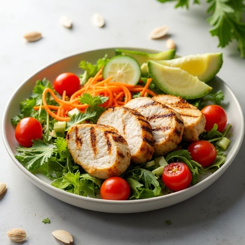 Grilled Chicken Salad with Crisp Vegetables and Lemon Vinaigrette