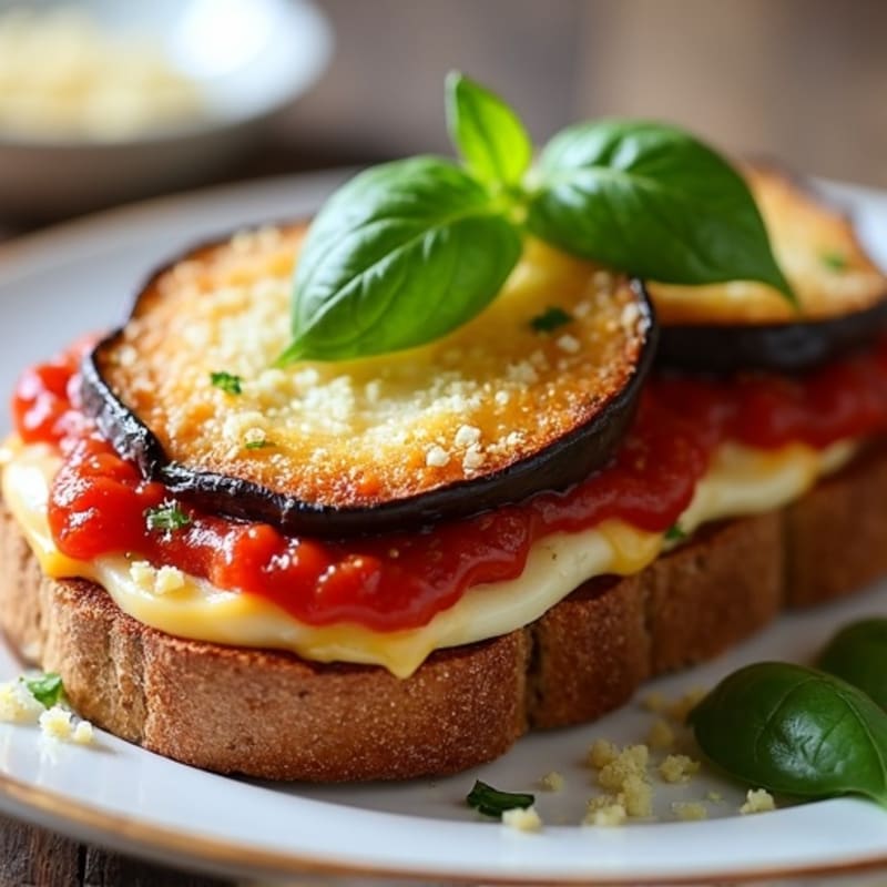 Crispy Eggplant Parmesan Toast with Fresh Basil