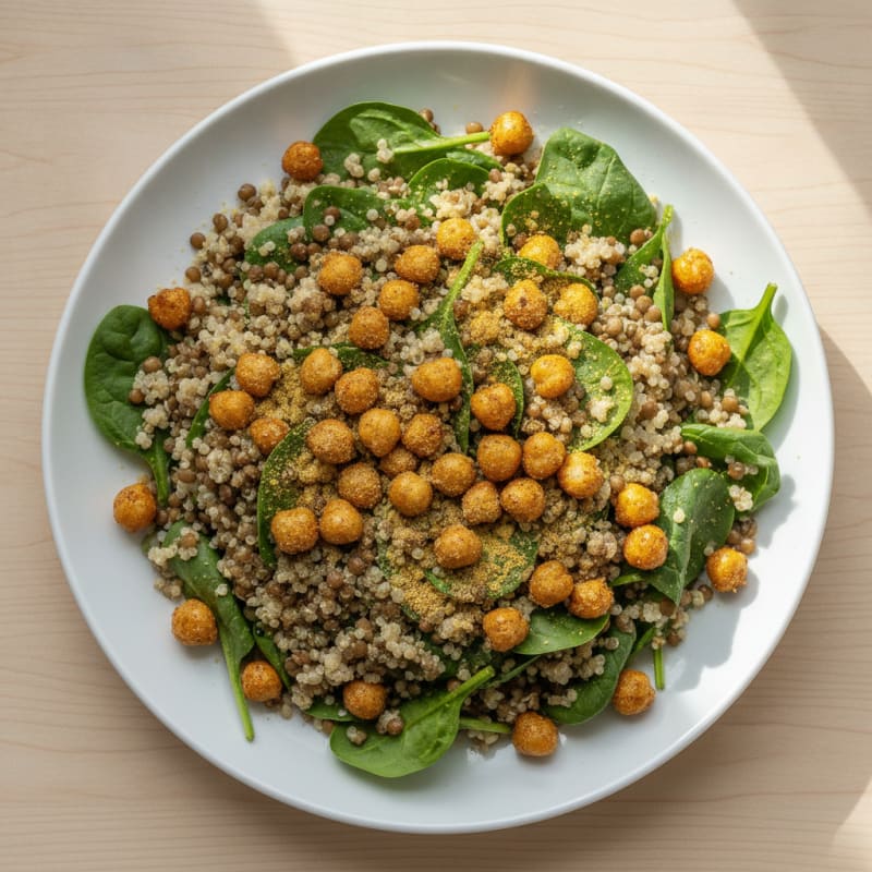Lentil and Quinoa Power Salad with Roasted Chickpeas