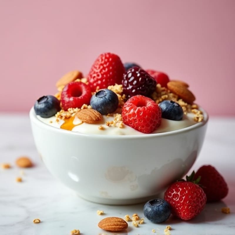 Creamy Greek Yogurt Parfait with Mixed Berries and Almonds