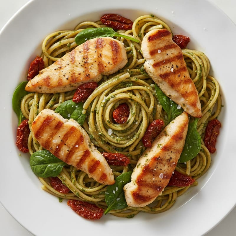 Pesto Chicken Linguine with Sun-Dried Tomatoes