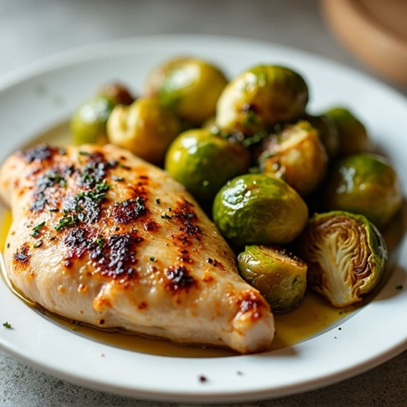 Lemon Herb Roasted Chicken with Crispy Roasted Brussels Sprouts