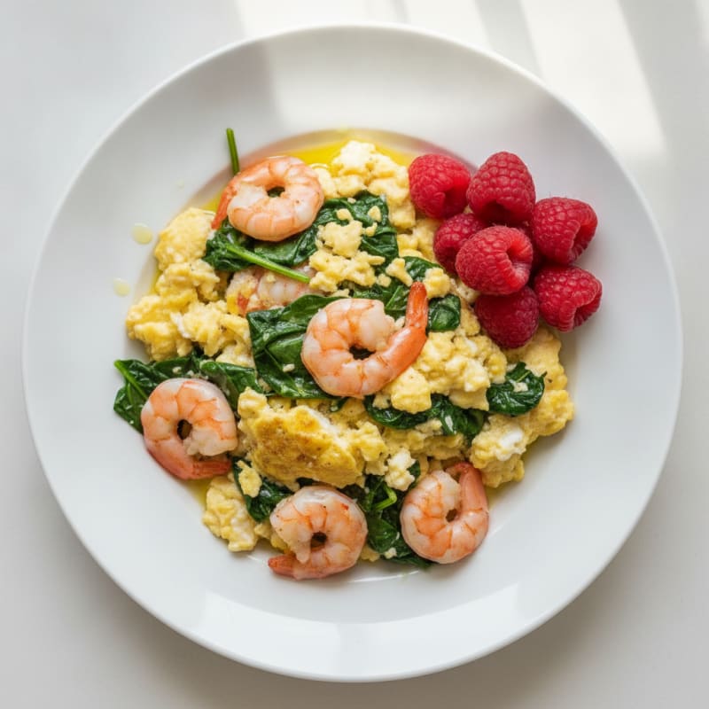 Egg White Scramble with Shrimp and Spinach