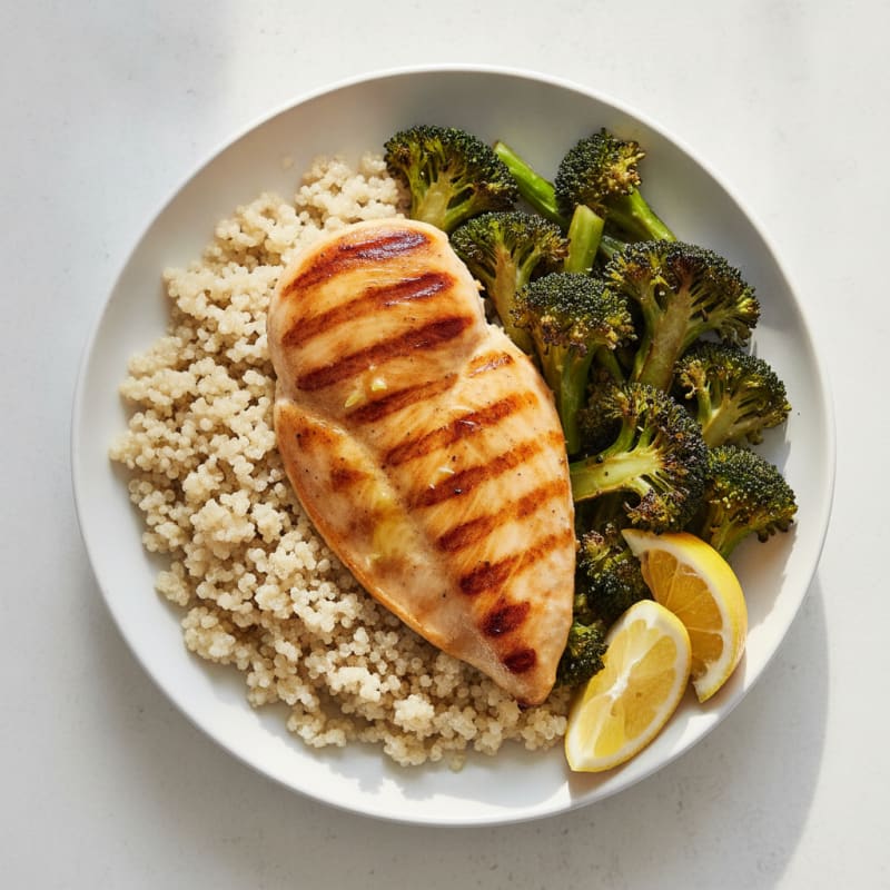 Grilled Chicken Breast and Quinoa Bowl with Roasted Broccoli