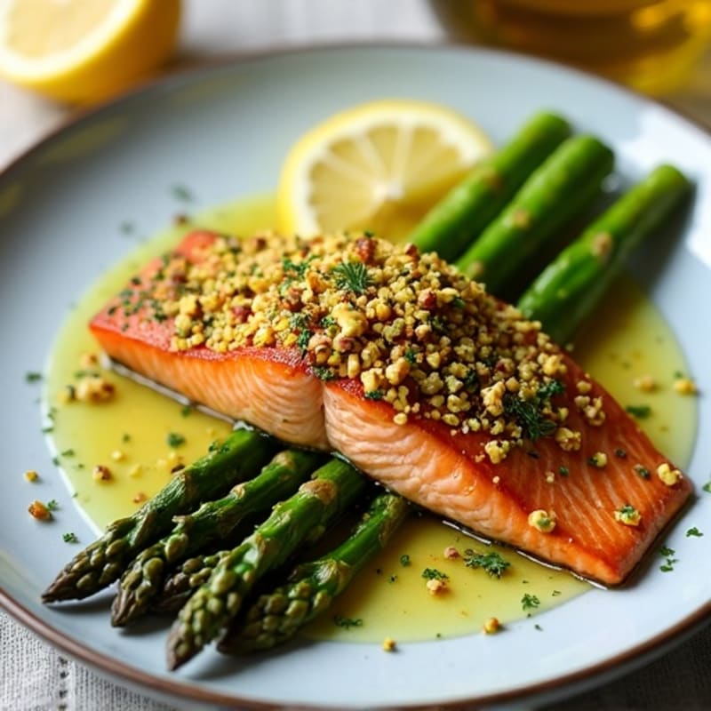 Pistachio-Crusted Salmon with Lemon-Herb Roasted Asparagus