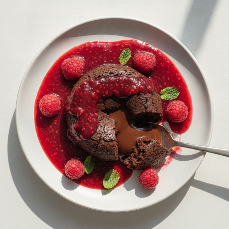 Chocolate Lava Cake with Raspberry Coulis