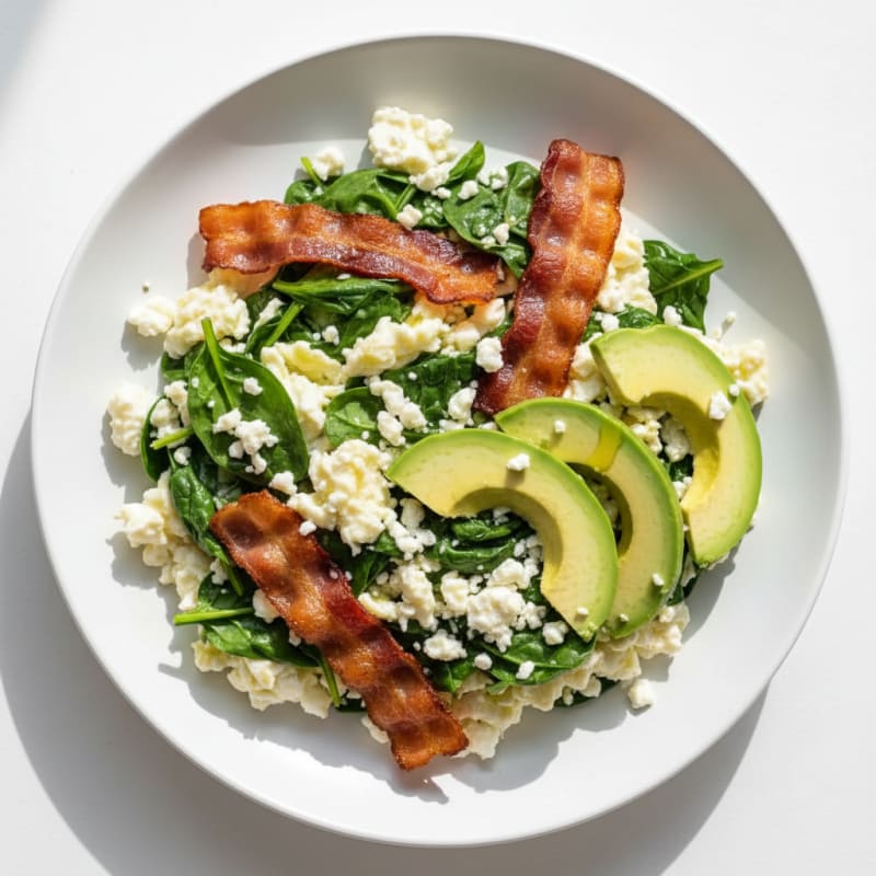 Crispy Turkey Bacon and Egg White Scramble with Spinach