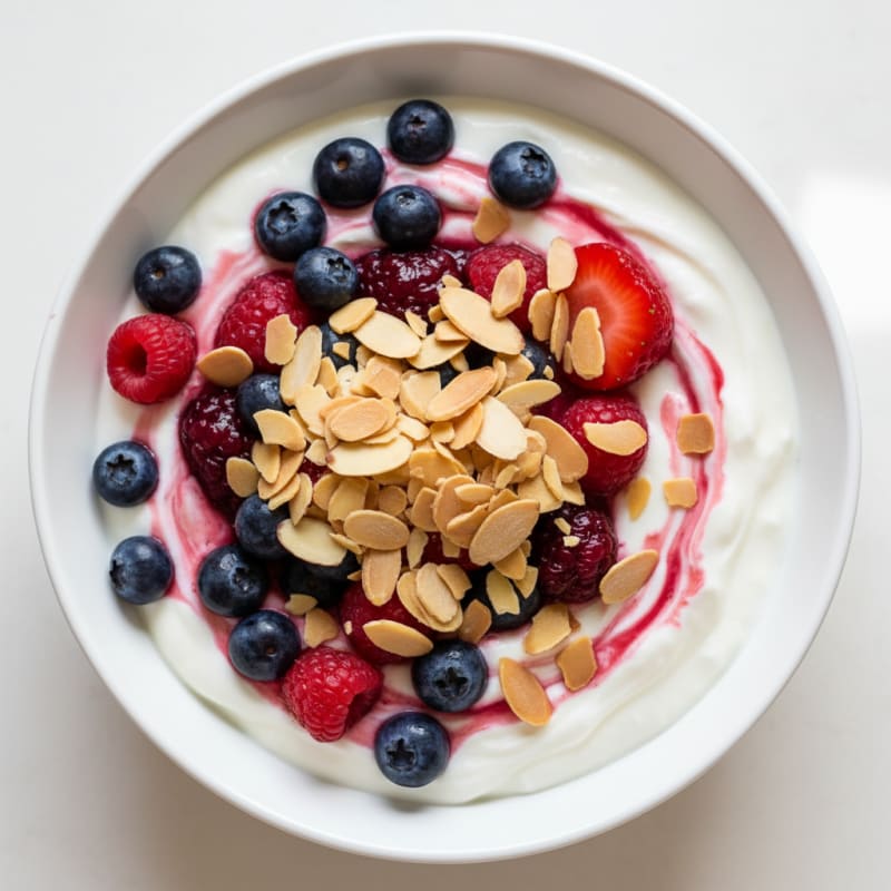 Greek Yogurt Protein Parfait with Mixed Berries and Almonds