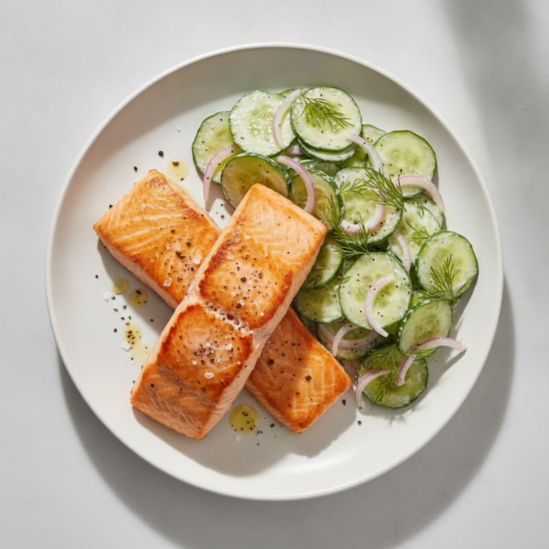Pan-Seared Salmon with Creamy Cucumber Salad