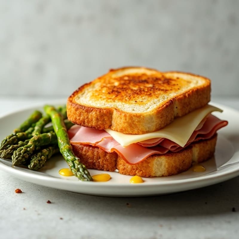 Baked Lean Ham and Swiss Open-Faced Melt with Roasted Asparagus