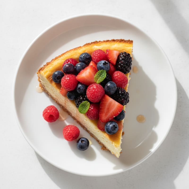 Greek Yogurt Protein Cheesecake with Mixed Berries
