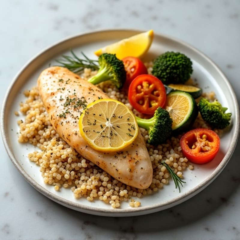 Lemon Herb Chicken with Fluffy Quinoa and Roasted Vegetables