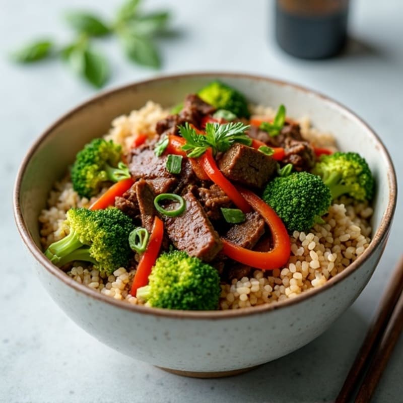 Lean Garlic-Ginger Beef and Broccoli Stir-Fry Rice Bowl