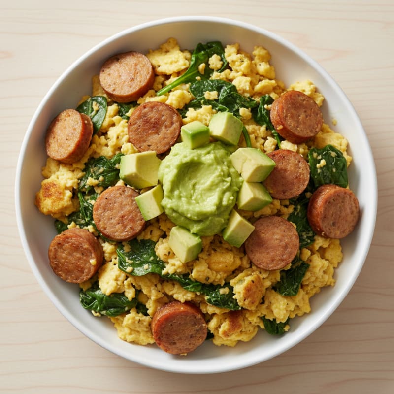 Chicken Sausage and Spinach Egg Scramble