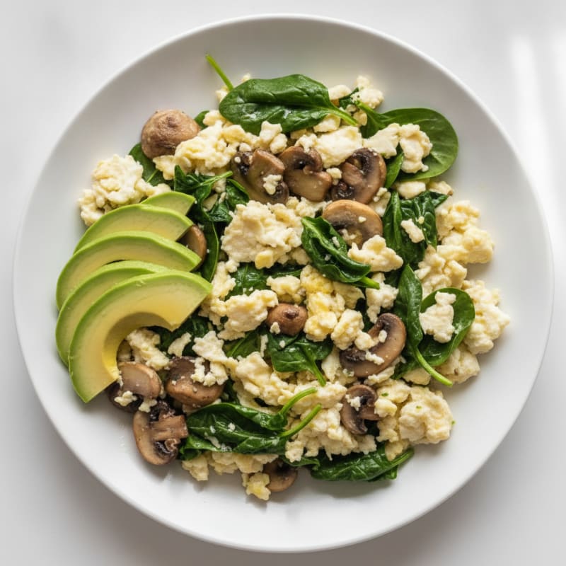 Egg White Veggie Scramble with Spinach and Mushrooms
