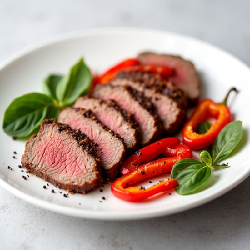 Sliced Steak with Roasted Bell Peppers