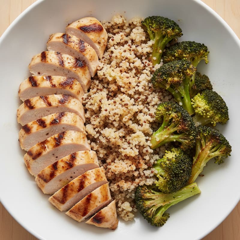 Grilled Chicken and Quinoa Bowl with Roasted Broccoli