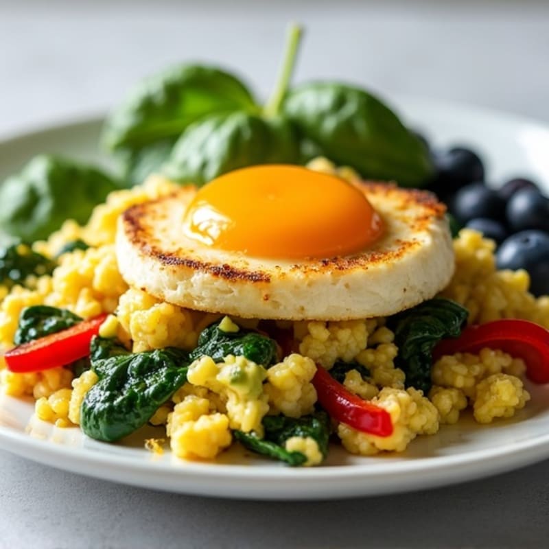 Egg White and Chicken Breast Scramble with Spinach and Bell Peppers
