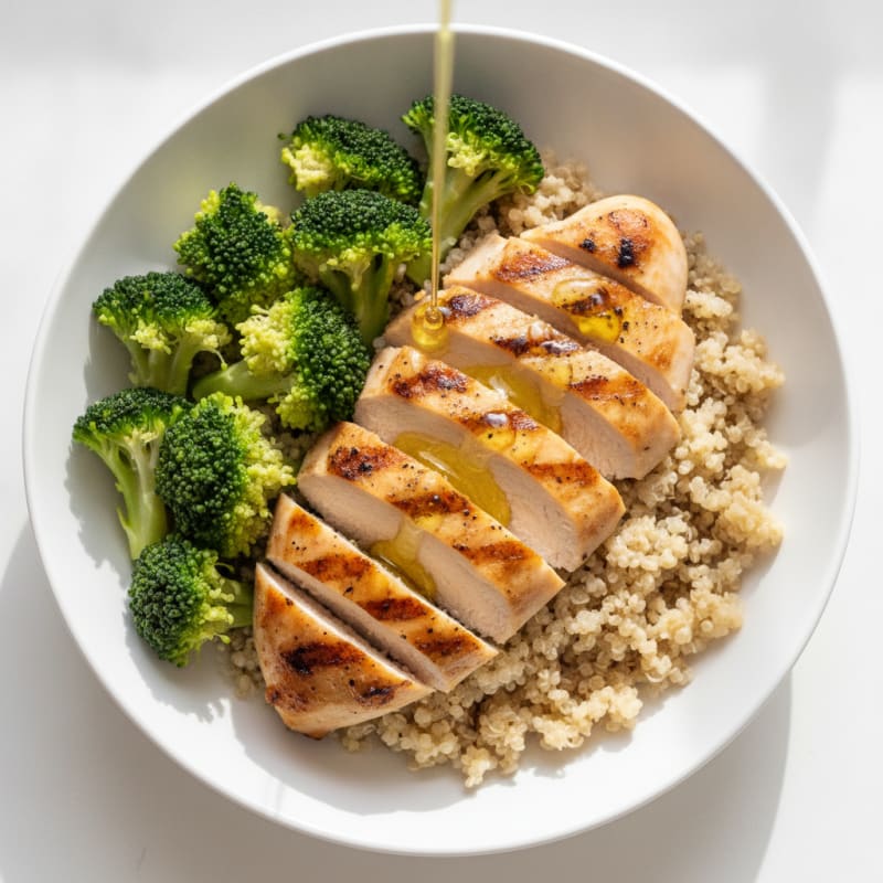 Grilled Chicken Quinoa Bowl with Steamed Broccoli