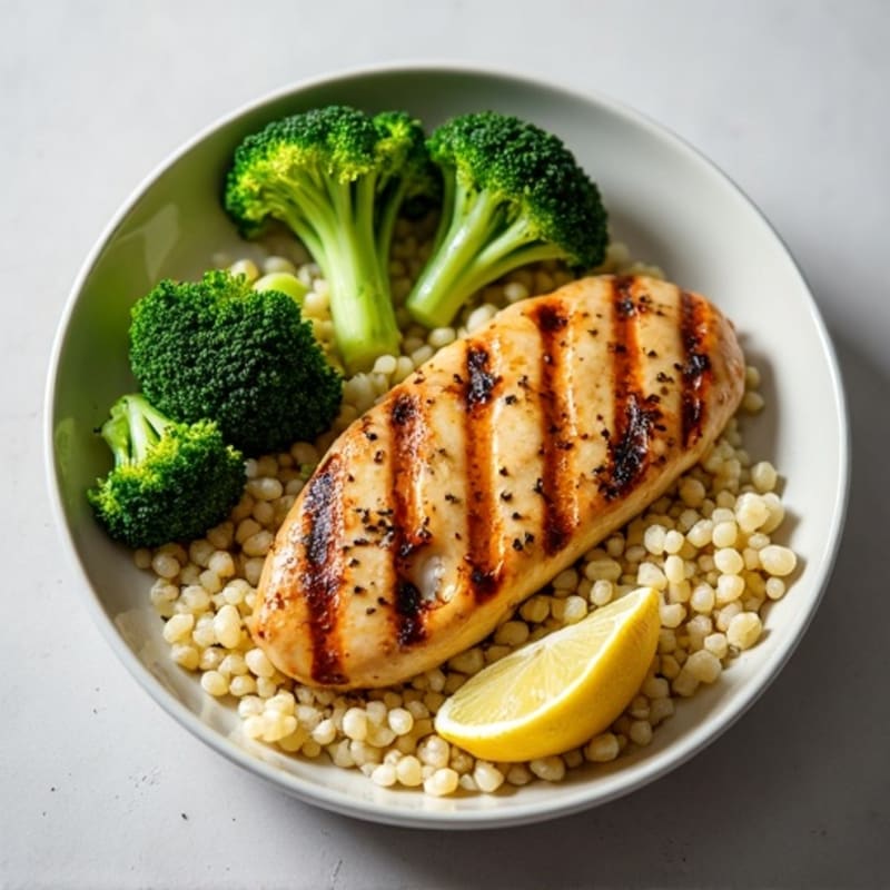 Grilled Chicken Breast with Quinoa and Steamed Broccoli