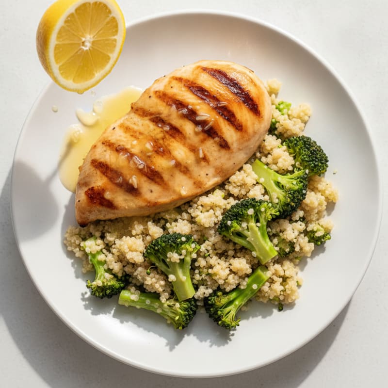 Grilled Chicken Breast with Quinoa and Steamed Broccoli