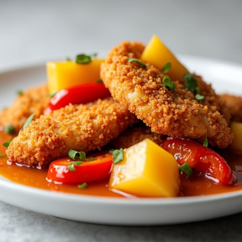 Crispy Sweet and Sour Chicken with Roasted Bell Peppers and Pineapple