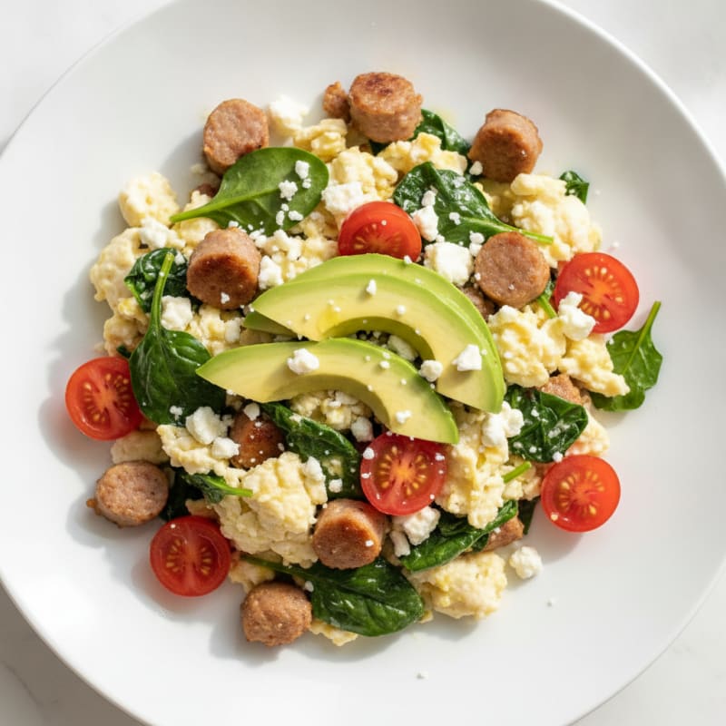 Egg White Scramble with Turkey Sausage and Spinach